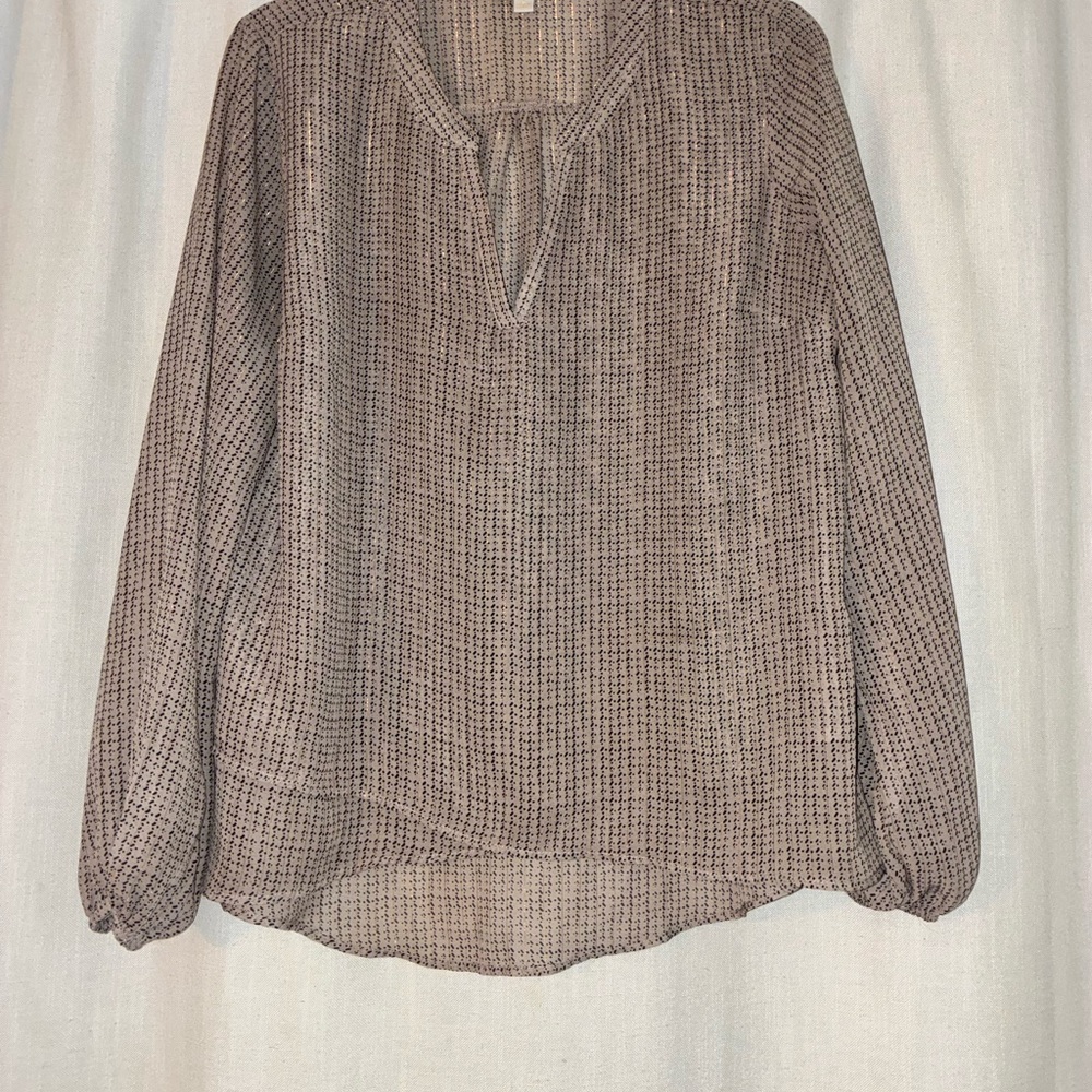 Charming Charlie LARGE  Nude With Gold Speckled Long Sleeve Sheer V Neck Blouse